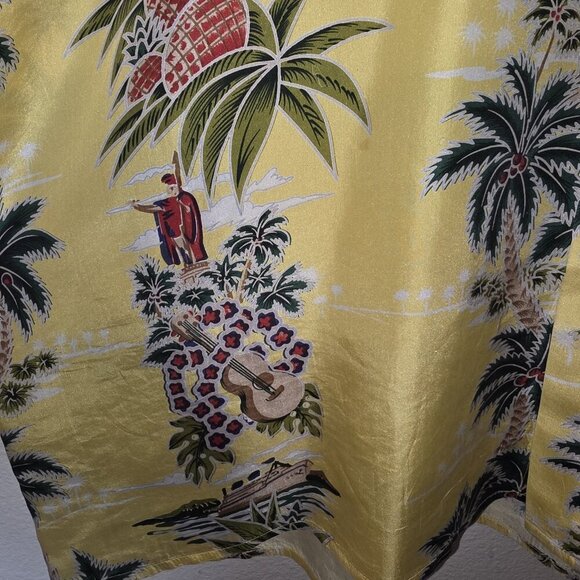 Hawaiian Silk Company Men’s XL Aloha Hawaiian Shirt Yellow Palm Tree Pineapple - Picture 10 of 13